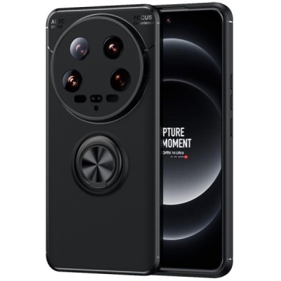 Xiaomi 14 Ultra "FOCUS" Kickstand hard silicone TPU black case - back | Priedai.lt