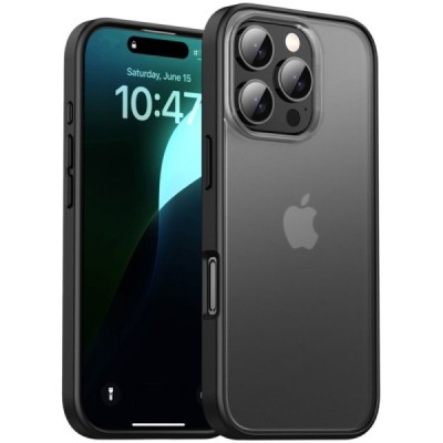 Apple iPhone 16 Pro "IPAKY" Matt silicone clear transparent case with black frame | Priedai.lt