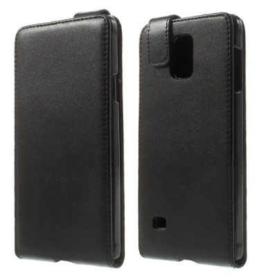 Samsung Galaxy Note 4 (N910) klasikinis vertikaliai atverčiamas juodas odinis dėklas / Priedai.lt