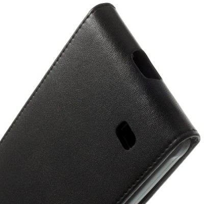 Samsung Galaxy Note 4 (N910) klasikinis vertikaliai atverčiamas juodas odinis dėklas / Priedai.lt