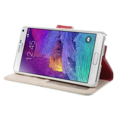 Samsung Galaxy Note 4 (N910) atverčiamas baltas odinis Litchi dėklas - piniginė / Priedai.lt