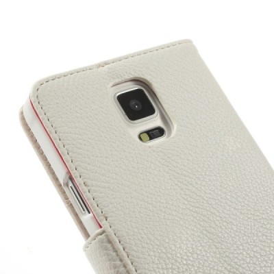 Samsung Galaxy Note 4 (N910) atverčiamas baltas odinis Litchi dėklas - piniginė / Priedai.lt