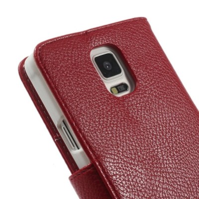 Samsung Galaxy Note 4 (N910) atverčiamas raudonas odinis Litchi dėklas - piniginė / Priedai.lt