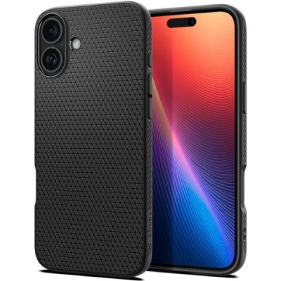 "Spigen" Liquid Air Apple iPhone 16 Plus Black Hard Silicone Case Cover - Back | Priedai.lt