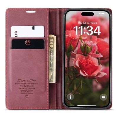 Apple iPhone 16 Plus CaseMe Retro Solid Flip Case Book - Burgundy | Priedai.lt