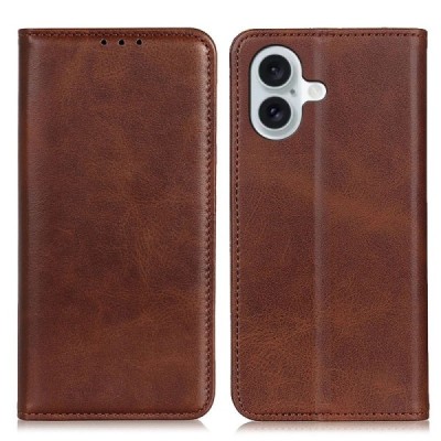 Apple iPhone 16 "Split" brown leather flip case - book | Priedai.lt