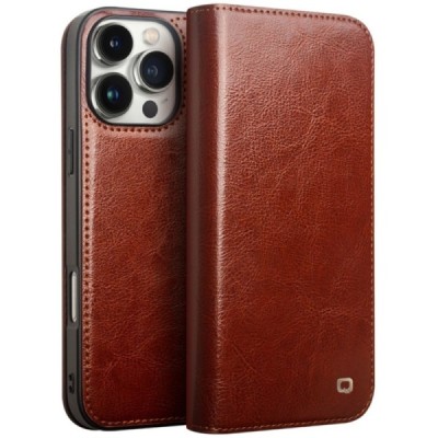 Apple iPhone 16 Pro "QIALINO" flip-up leather case cover - brown | Priedai.lt