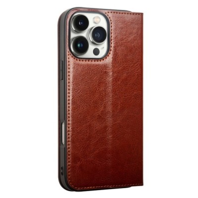 Apple iPhone 16 Pro "QIALINO" flip-up leather case cover - brown | Priedai.lt
