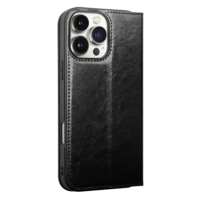 Apple iPhone 16 Pro Max "QIALINO" flip-up leather case cover - black | Priedai.lt