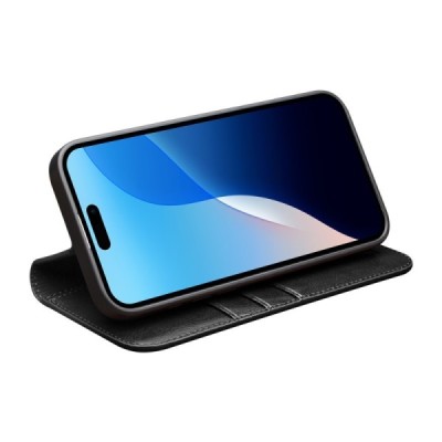 Apple iPhone 16 Pro Max "QIALINO" flip-up leather case cover - black | Priedai.lt