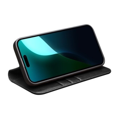 Apple iPhone 16 "QIALINO" flip-up leather case cover - black | Priedai.lt