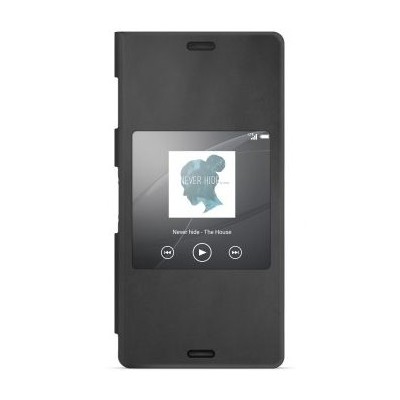 Oficialius Sony Xperia Z3 Style Cover Window juodas atverčiamas dėklas SCR24 / Priedai.lt