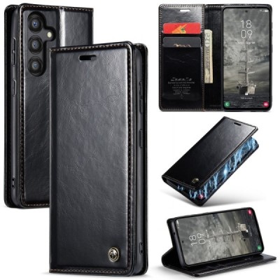 Samsung Galaxy A35 CaseMe Leather Solid Flip Case Book - Black | Priedai.lt
