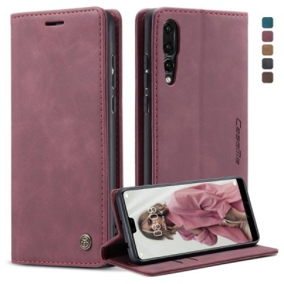 Huawei P20 Pro CaseMe Retro Solid Flip Case Book - Burgundy | Priedai.lt