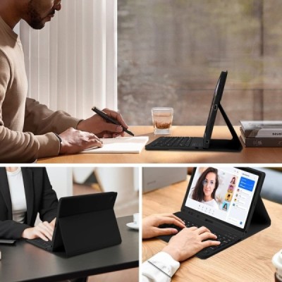 Samsung Galaxy Tab A9+ flip black leather case with bluetooth wireless keyboard | Priedai.lt
