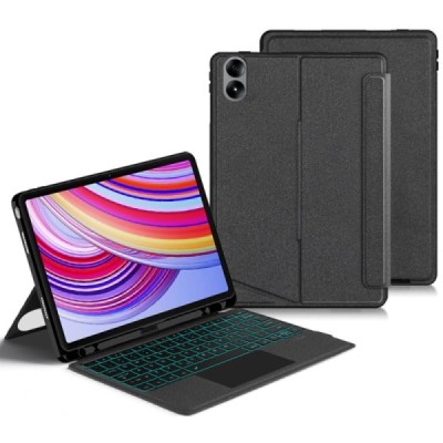 Xiaomi Redmi Pad Pro flip black leather case with bluetooth wireless keyboard | Priedai.lt