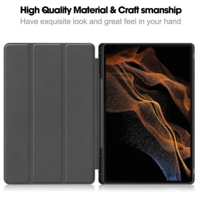 Samsung Galaxy Tab S10 Ultra, S9 Ultra, S8 Ultra flip-up black leather case - notebook with a place for the pen | Priedai.lt