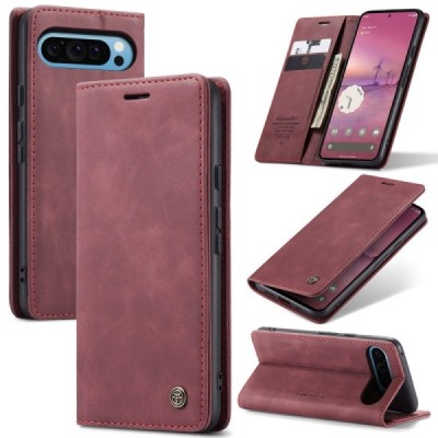 Google Pixel 9 Pro XL CaseMe Retro Solid Flip Case Book - Burgundy | Priedai.lt