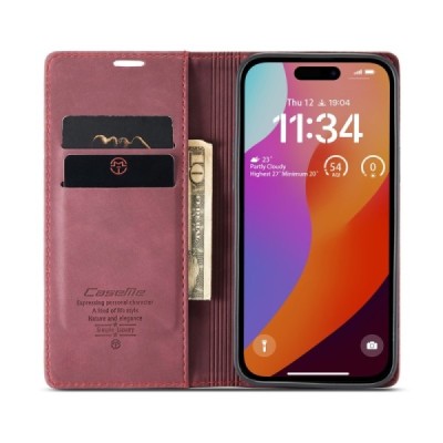 Google Pixel 9 Pro XL CaseMe Retro Solid Flip Case Book - Burgundy | Priedai.lt