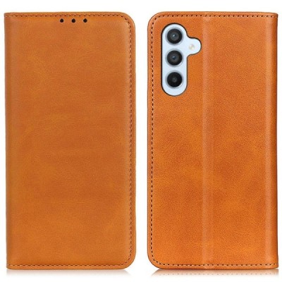 Samsung Galaxy S24 FE "Split" light brown leather flip case - book | Priedai.lt