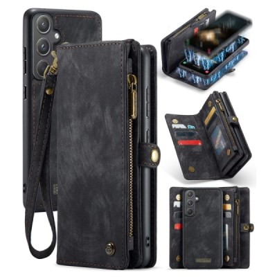 Samsung Galaxy A55 5G (SM-A556) CaseMe Retro Solid Case with Detachable Wallet - Black | Priedai.lt