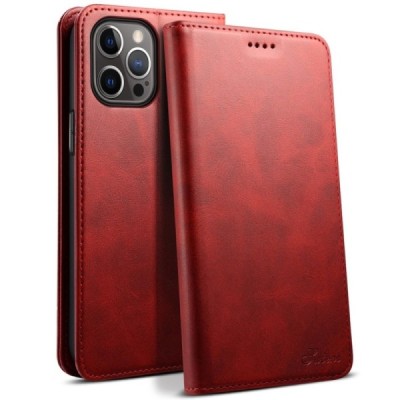 Apple iPhone 12 (12 Pro) "Suteni" red leather flip case - book | Priedai.lt