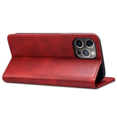 Apple iPhone 12 (12 Pro) "Suteni" red leather flip case - book | Priedai.lt