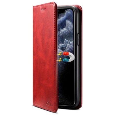 Apple iPhone 12 (12 Pro) "Suteni" red leather flip case - book | Priedai.lt
