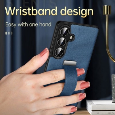 "SULADA" Leather Kickstand Samsung Galaxy S25 black leather case - back | Priedai.lt