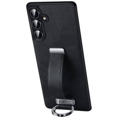 "SULADA" Leather Kickstand Samsung Galaxy S25+ black leather case - back | Priedai.lt