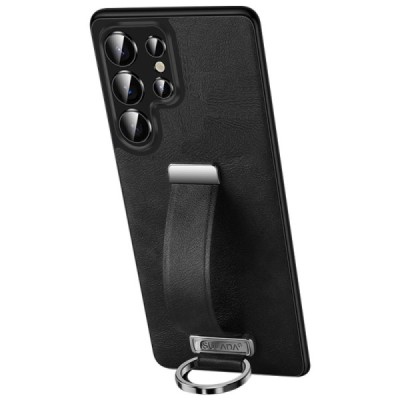 "SULADA" Leather Kickstand Samsung Galaxy S25 Ultra black leather case - back | Priedai.lt