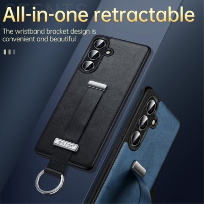 "SULADA" Leather Kickstand Samsung Galaxy S25 Ultra black leather case - back | Priedai.lt