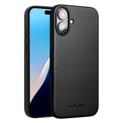 Apple iPhone 16 "QIALINO" Slim MagSafe leather case cover - black | Priedai.lt