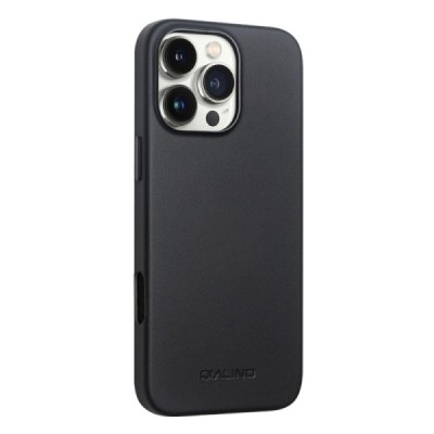 Apple iPhone 16 Pro Max "QIALINO" Slim MagSafe leather case cover - black | Priedai.lt