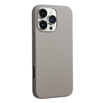 Apple iPhone 16 Pro "QIALINO" Slim MagSafe leather case cover - Grey | Priedai.lt