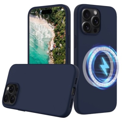 Apple iPhone 16 Pro Max "Shell" MagSafe Hard Silicone TPU Dark Blue Case Cover - Back | Priedai.lt
