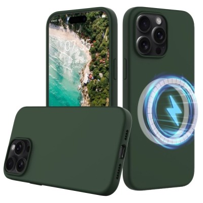 Apple iPhone 16 Pro Max "Shell" MagSafe Hard Silicone TPU Dark green Case Cover - Back | Priedai.lt