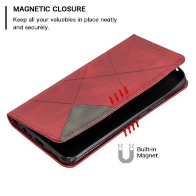 Xiaomi Redmi 9 "Binfen" Geometric Solid Flip Book Case Cover - Red | Priedai.lt