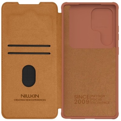 "Nillkin" Qin Pro series luxury brown leather flip case for Samsung Galaxy S25 Ultra | Priedai.lt