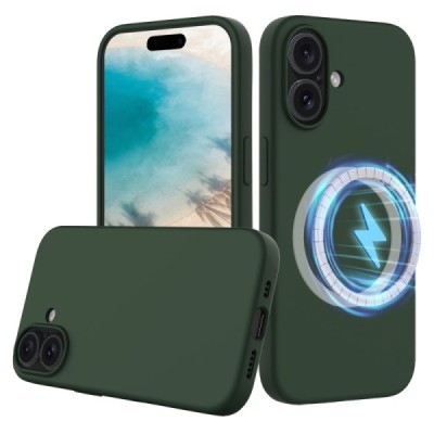 Apple iPhone 16 "Shell" MagSafe Hard Silicone TPU Dark green Case Cover - Back | Priedai.lt