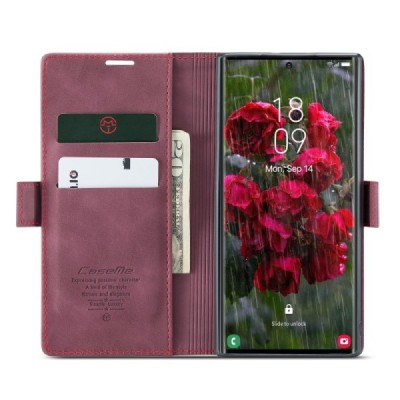 Samsung Galaxy S25 Ultra CaseMe Retro Solid Flip Case Book - Burgundy | Priedai.lt