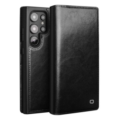 Samsung Galaxy S25 Ultra "QIALINO" flip-up leather case cover - black | Priedai.lt