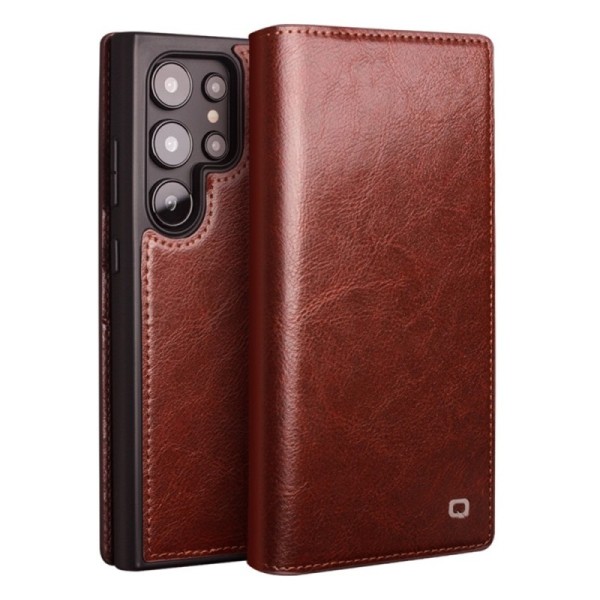 "QIALINO" flip case cover - brown (Galaxy S25 Ultra)