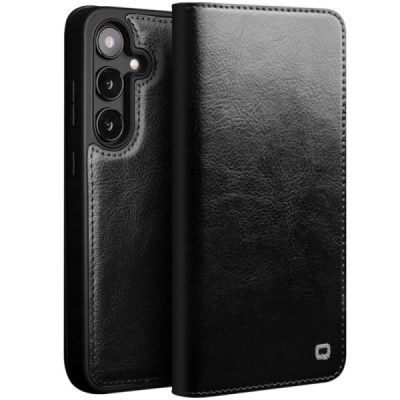 Samsung Galaxy S25 "QIALINO" flip-up leather case cover - black | Priedai.lt