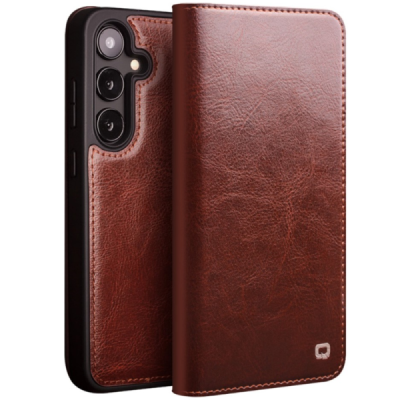 Samsung Galaxy S25 "QIALINO" flip-up leather case cover - brown | Priedai.lt