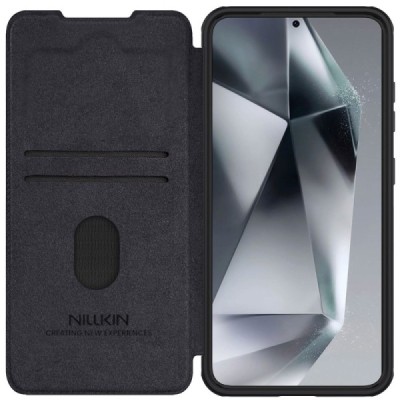 „Nillkin“ Qin Pro series luxury black leather flip case for Samsung Galaxy S25+ | Priedai.lt