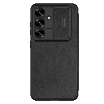 „Nillkin“ Qin Pro series luxury black leather flip case for Samsung Galaxy S25+ | Priedai.lt