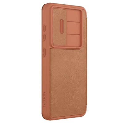 "Nillkin" Qin Pro series luxury brown leather flip case for Samsung Galaxy S25 | Priedai.lt