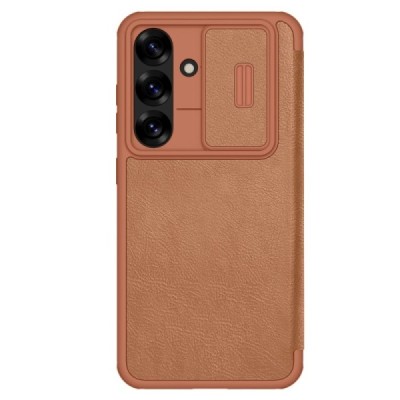 "Nillkin" Qin Pro series luxury brown leather flip case for Samsung Galaxy S25 | Priedai.lt