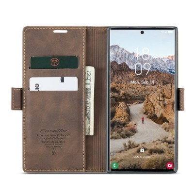 Samsung Galaxy S25 Ultra CaseMe Retro Solid Flip Case Book - Brown | Priedai.lt